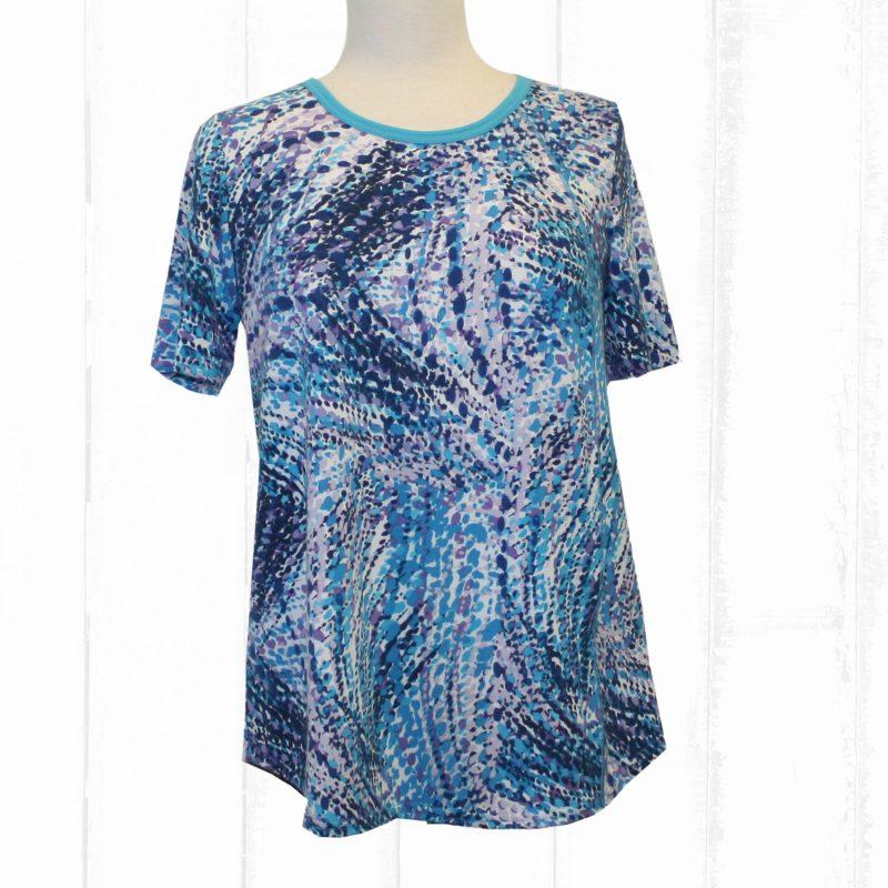 T-shirt adapté pour femme à manches courtes imprimé bleu et lavande